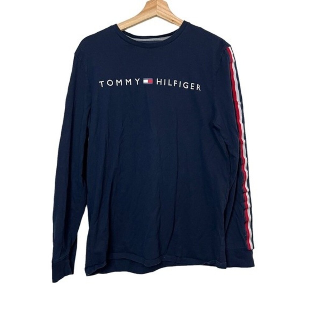 Tommy Hilfiger Navy Blue Red Strip Long Sleeve Top Size M Women